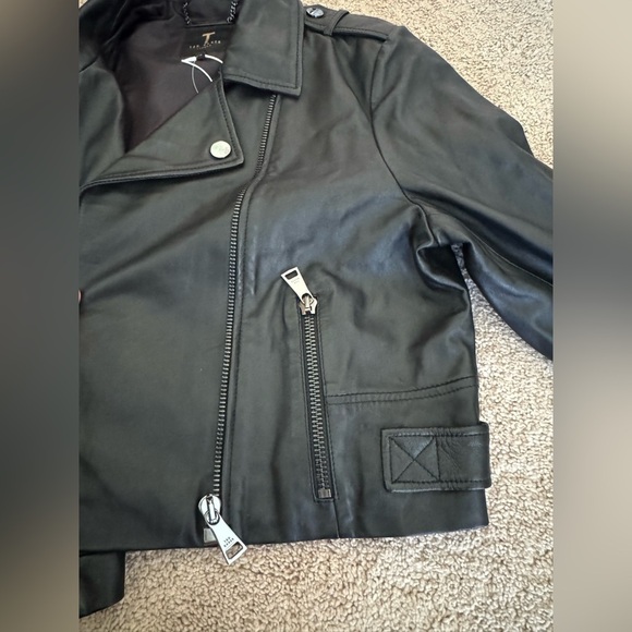 Ted Baker- NWT Black Leather Cropped Biker Jacket - Picture 4 of 5